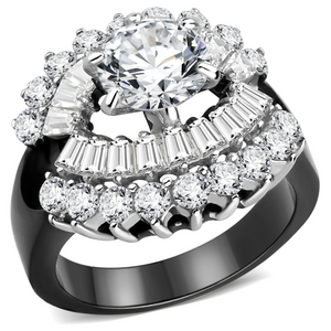 TK1523 - Stainless Steel Ring Two-Tone IP Black Women AAA Grade CZ Clear