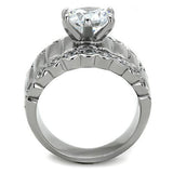 TK1524 - Stainless Steel Ring High polished (no plating) Women AAA Grade CZ Clear