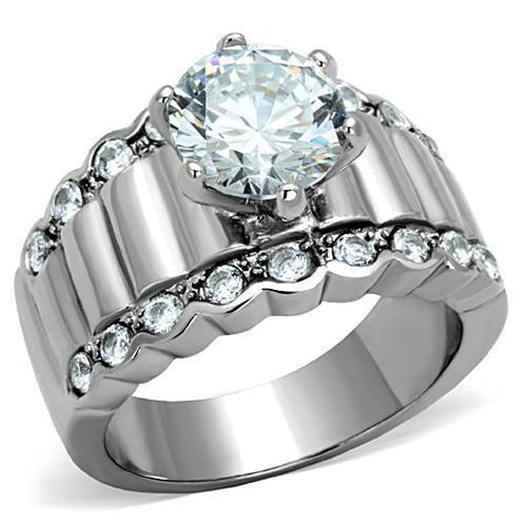 TK1524 - Stainless Steel Ring High polished (no plating) Women AAA Grade CZ Clear