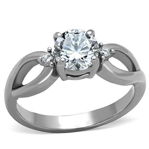TK1539 - Stainless Steel Ring High polished (no plating) Women AAA Grade CZ Clear