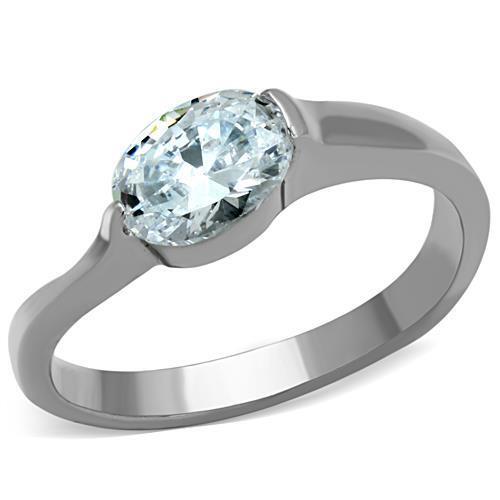TK1542 - Stainless Steel Ring High polished (no plating) Women AAA Grade CZ Clear