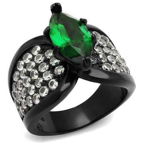 TK1548J - Stainless Steel Ring IP Black(Ion Plating) Women Synthetic Emerald