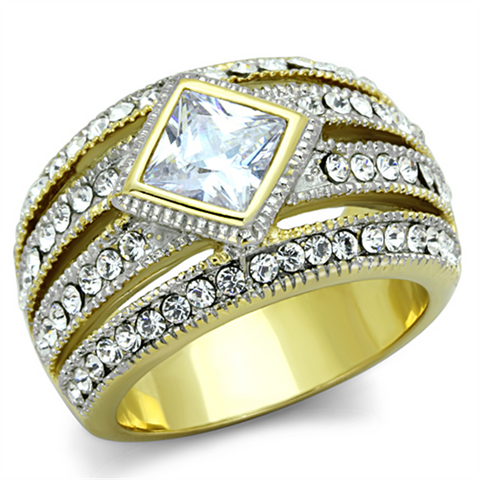 TK1551 - Stainless Steel Ring Two-Tone IP Gold (Ion Plating) Women AAA Grade CZ Clear