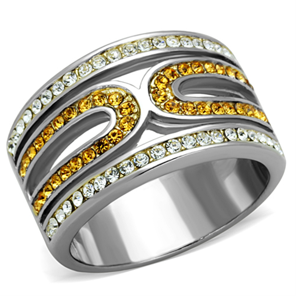 TK1555 - Stainless Steel Ring Two-Tone IP Gold (Ion Plating) Women Top Grade Crystal Topaz