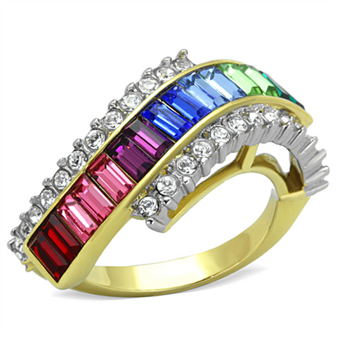 TK1575 - Stainless Steel Ring Two-Tone IP Gold (Ion Plating) Women Top Grade Crystal Multi Color