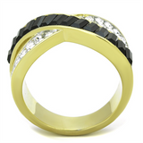 TK1577 - Stainless Steel Ring Two-Tone IP Gold (Ion Plating) Women Top Grade Crystal Jet