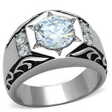 TK1606 - Stainless Steel Ring High polished (no plating) Men AAA Grade CZ Clear