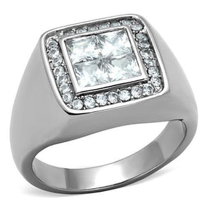 TK1608 - Stainless Steel Ring High polished (no plating) Men AAA Grade CZ Clear