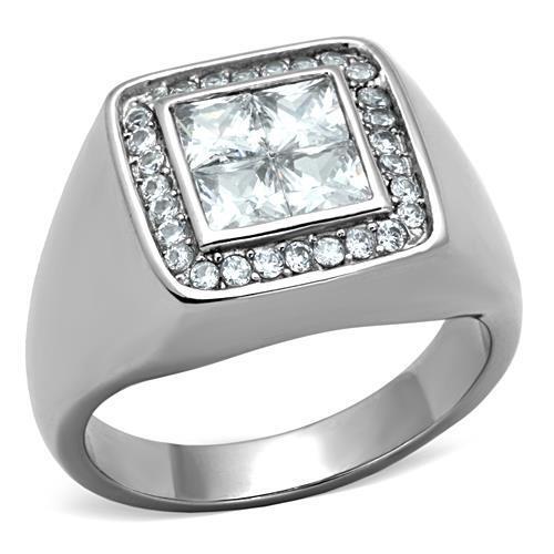 TK1608 - Stainless Steel Ring High polished (no plating) Men AAA Grade CZ Clear