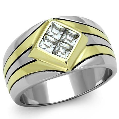 TK1610 - Two-Tone IP Gold (Ion Plating) Stainless Steel Ring with Top Grade Crystal  in Clear