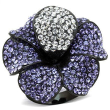 TK1618 - Stainless Steel Ring IP Black(Ion Plating) Women Top Grade Crystal Tanzanite