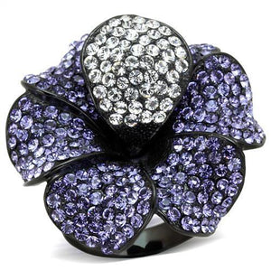 TK1618 - Stainless Steel Ring IP Black(Ion Plating) Women Top Grade Crystal Tanzanite