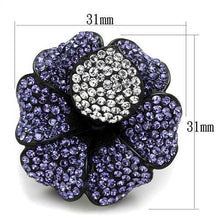 TK1618 - Stainless Steel Ring IP Black(Ion Plating) Women Top Grade Crystal Tanzanite