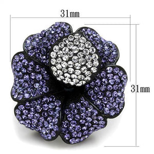 TK1618 - Stainless Steel Ring IP Black(Ion Plating) Women Top Grade Crystal Tanzanite