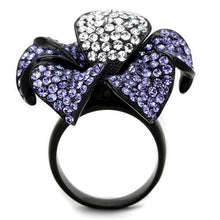TK1618 - Stainless Steel Ring IP Black(Ion Plating) Women Top Grade Crystal Tanzanite