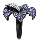TK1618 - Stainless Steel Ring IP Black(Ion Plating) Women Top Grade Crystal Tanzanite