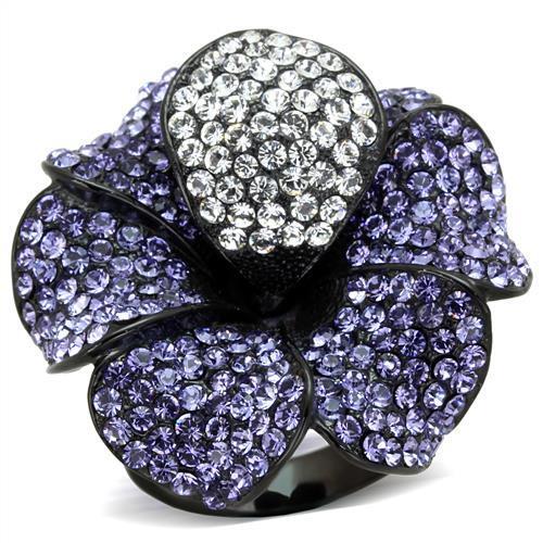 TK1618 - Stainless Steel Ring IP Black(Ion Plating) Women Top Grade Crystal Tanzanite
