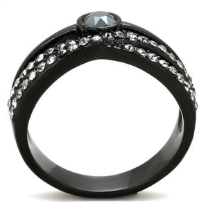 TK1620 - Stainless Steel Ring IP Black(Ion Plating) Women Top Grade Crystal Hematite