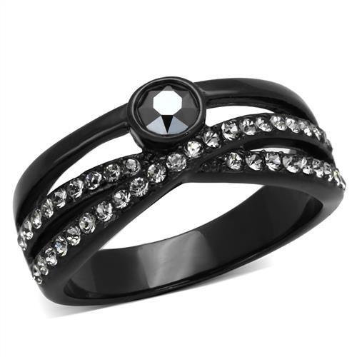 TK1620 - Stainless Steel Ring IP Black(Ion Plating) Women Top Grade Crystal Hematite
