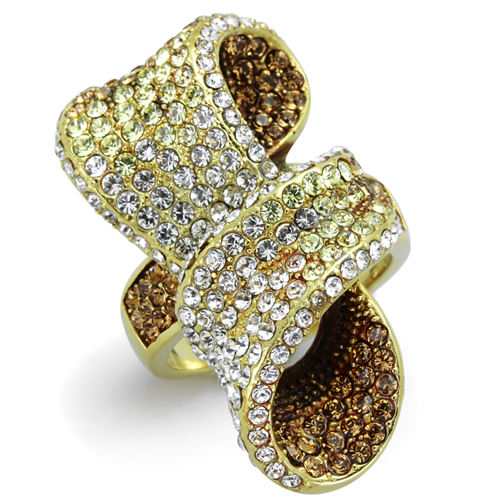 TK1635 - Stainless Steel Ring IP Gold(Ion Plating) Women Top Grade Crystal Multi Color
