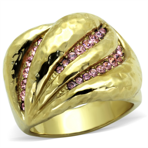 TK1638 - Stainless Steel Ring IP Gold(Ion Plating) Women Top Grade Crystal Light Rose