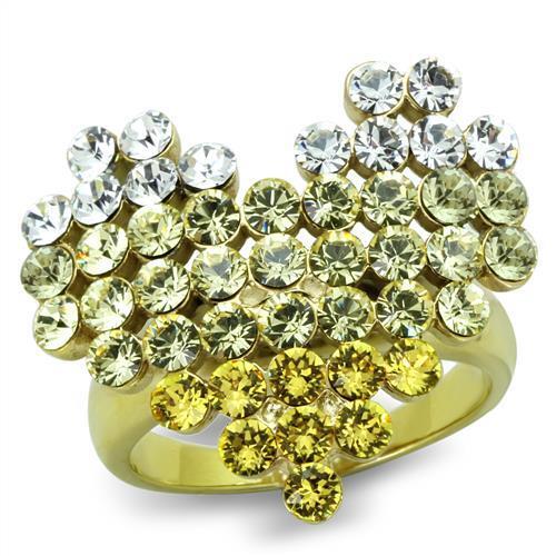 TK1642 - Stainless Steel Ring IP Gold(Ion Plating) Women Top Grade Crystal Multi Color