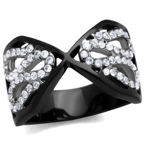 TK1644 - Stainless Steel Ring Two-Tone IP Black Women AAA Grade CZ Clear