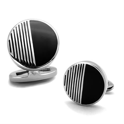 TK1654 - Stainless Steel Cufflink High polished (no plating) Men Epoxy Jet