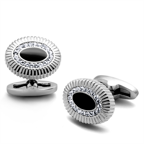 TK1656 - Stainless Steel Cufflink High polished (no plating) Men Top Grade Crystal Clear