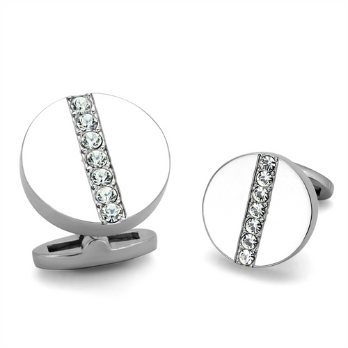 TK1657 - Stainless Steel Cufflink High polished (no plating) Men Top Grade Crystal Clear