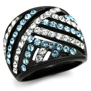TK1663 - Stainless Steel Ring Two-Tone IP Black Women Top Grade Crystal Sea Blue