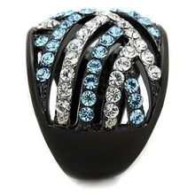 TK1663 - Stainless Steel Ring Two-Tone IP Black Women Top Grade Crystal Sea Blue