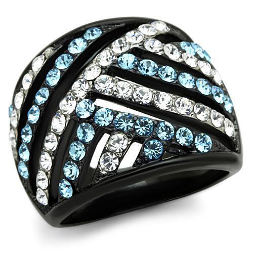 TK1663 - Stainless Steel Ring Two-Tone IP Black Women Top Grade Crystal Sea Blue