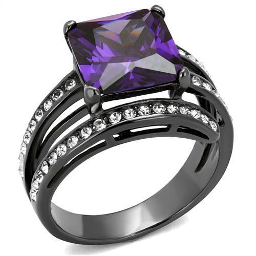 TK1665LJ - Stainless Steel Ring IP Light Black  (IP Gun) Women AAA Grade CZ Amethyst