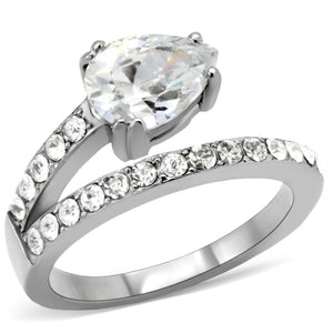 TK166 - Stainless Steel Ring High polished (no plating) Women AAA Grade CZ Clear