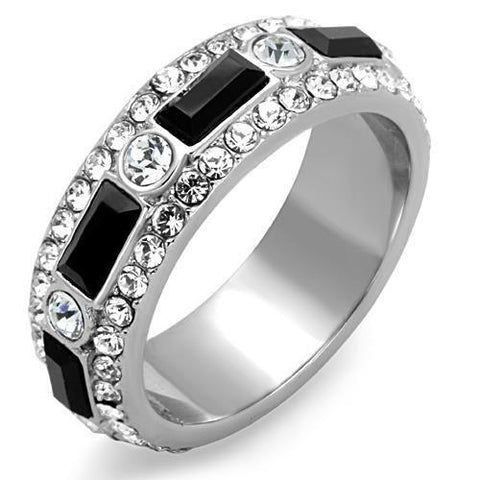 TK1677 - Stainless Steel Ring High polished (no plating) Women Top Grade Crystal Jet