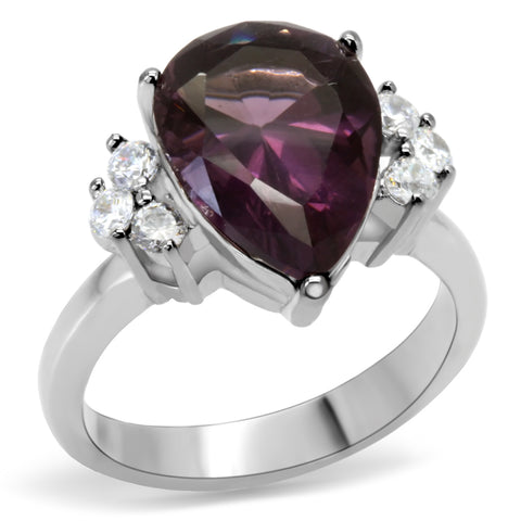 TK167 - Stainless Steel Ring High polished (no plating) Women Synthetic Amethyst