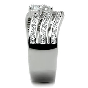 TK1683 - Stainless Steel Ring High polished (no plating) Women AAA Grade CZ Clear