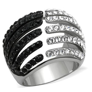 TK1686 - Stainless Steel Ring Two-Tone IP Black Women Top Grade Crystal Jet