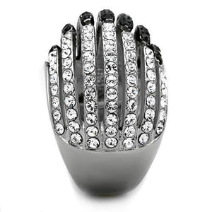 TK1686 - Stainless Steel Ring Two-Tone IP Black Women Top Grade Crystal Jet