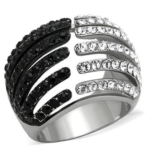 TK1686 - Stainless Steel Ring Two-Tone IP Black Women Top Grade Crystal Jet