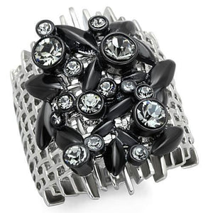 TK1687 - Stainless Steel Ring Two-Tone IP Black Women Top Grade Crystal Black Diamond