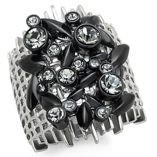 TK1687 - Stainless Steel Ring Two-Tone IP Black Women Top Grade Crystal Black Diamond