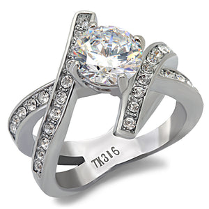 TK169 - Stainless Steel Ring High polished (no plating) Women AAA Grade CZ Clear