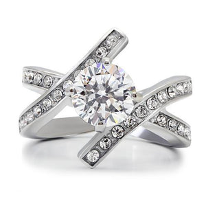 TK169 - Stainless Steel Ring High polished (no plating) Women AAA Grade CZ Clear