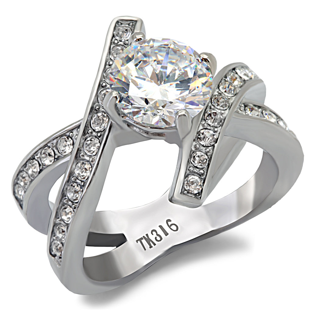 TK169 - Stainless Steel Ring High polished (no plating) Women AAA Grade CZ Clear
