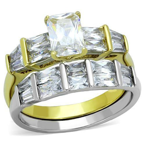 TK1708 - Stainless Steel Ring Two-Tone IP Gold (Ion Plating) Women AAA Grade CZ Clear