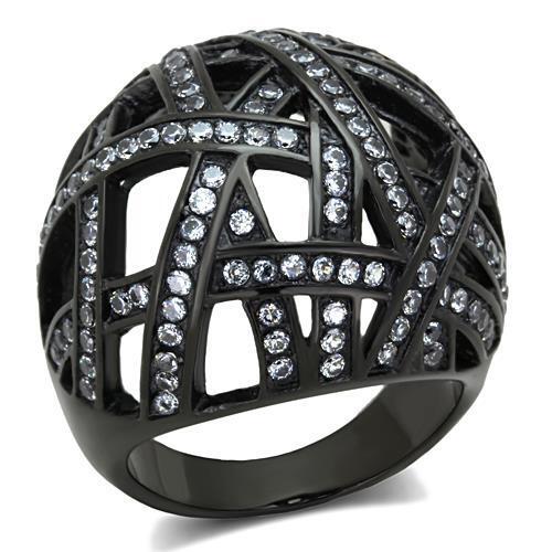 TK1734 - Stainless Steel Ring IP Black(Ion Plating) Women AAA Grade CZ Clear