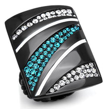 TK1736 - Stainless Steel Ring IP Black(Ion Plating) Women Top Grade Crystal Blue Zircon