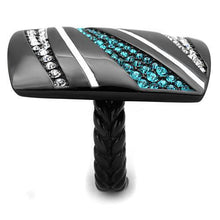 TK1736 - Stainless Steel Ring IP Black(Ion Plating) Women Top Grade Crystal Blue Zircon